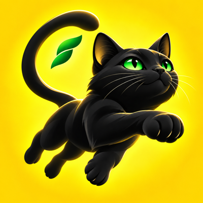 PonsPounce, a black cat with green eyes